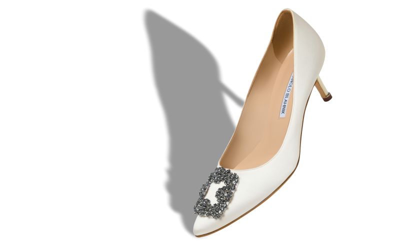 Hangisi 50, White Satin Jewel Buckle Pumps - US$1,350.00