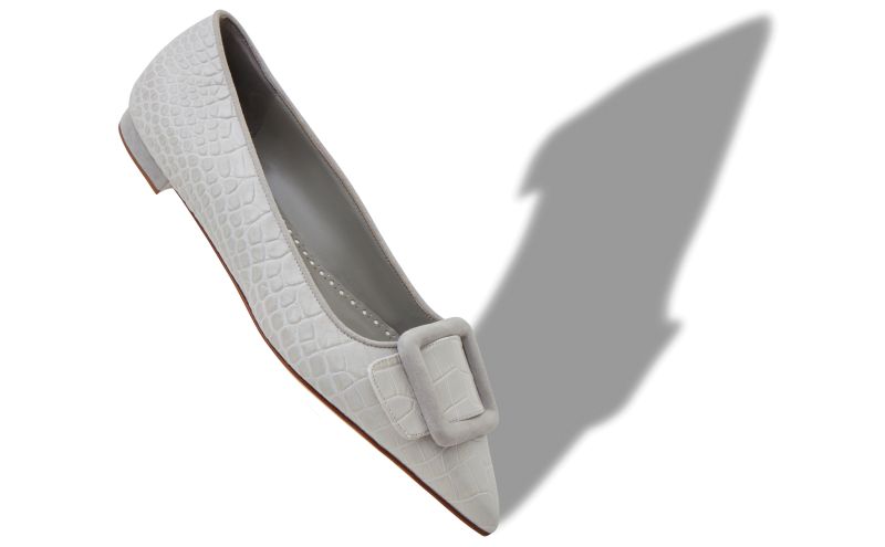 Maysalepumpflat, Light Grey Calf Leather Flat Pumps  - US$537.00 