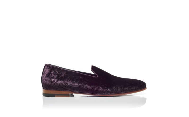 Side view of Mario, Dark Purple Velvet Loafers  - US$423.00