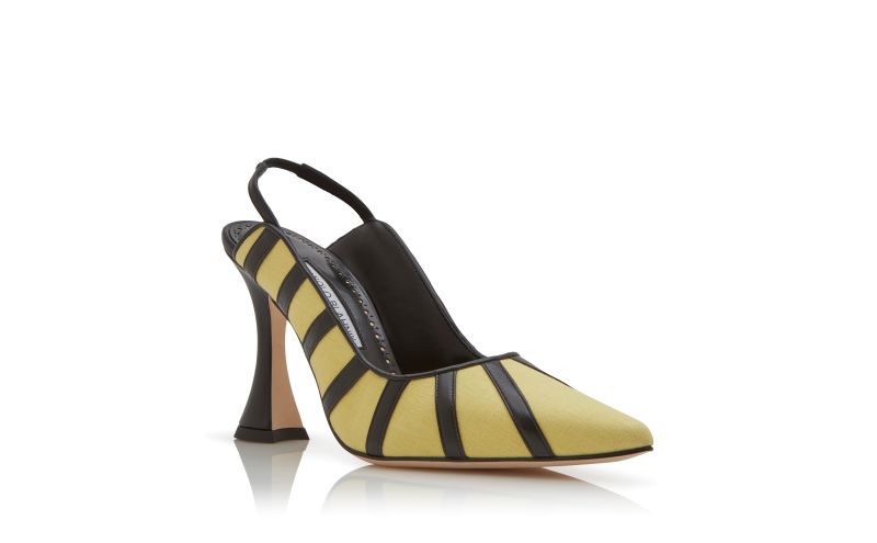 Hodouby, Yellow and Black Linen  Slingback Pumps - £425.00