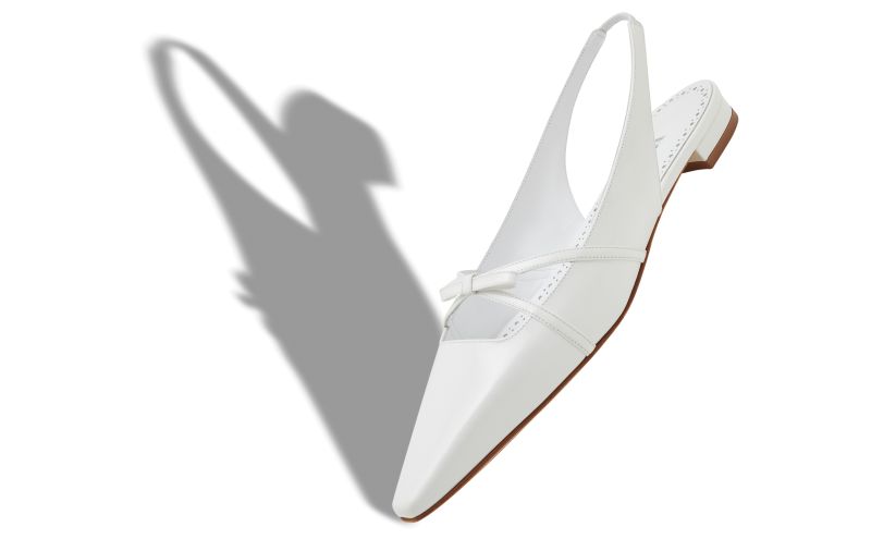 Dariasli, White Patent Leather Bow Detail Slingback Flat Pumps - US$1,075.00