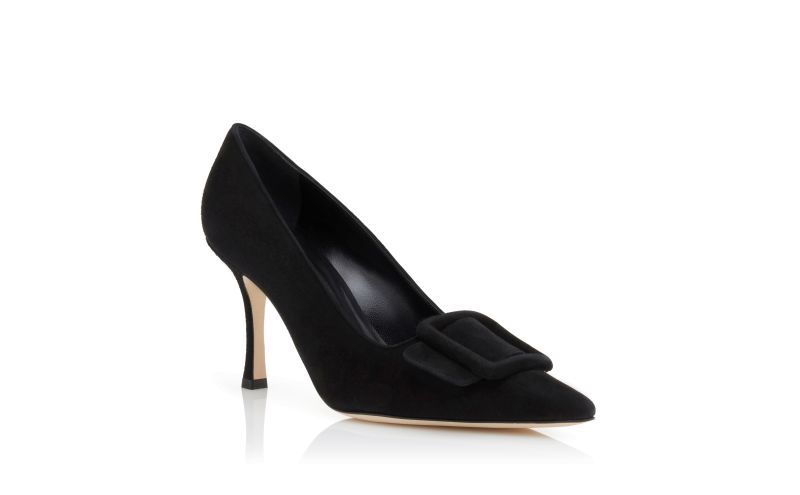 Maysalepump 90, Jet Black Suede Buckle Detail Pumps - US$845.00