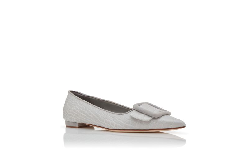 Maysalepumpflat, Light Grey Calf Leather Flat Pumps  - US$537.00