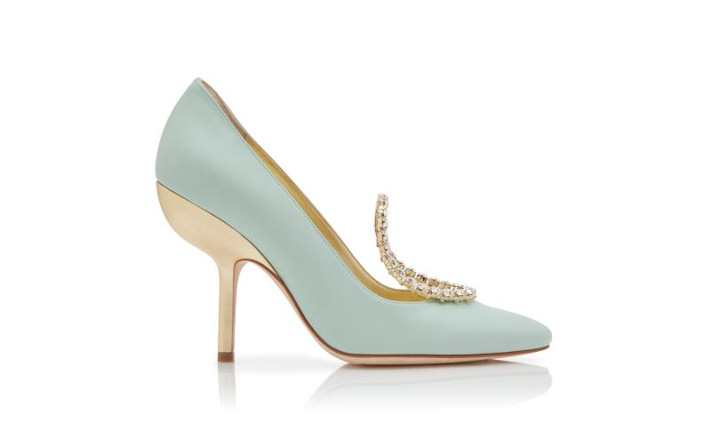 Side view of Nazma, Light Green and Gold Nappa Leather Pumps - £1,095.00