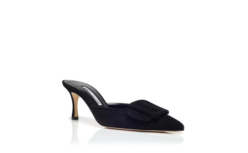 Maysale 70, Black Suede Buckle Mules - US$795.00