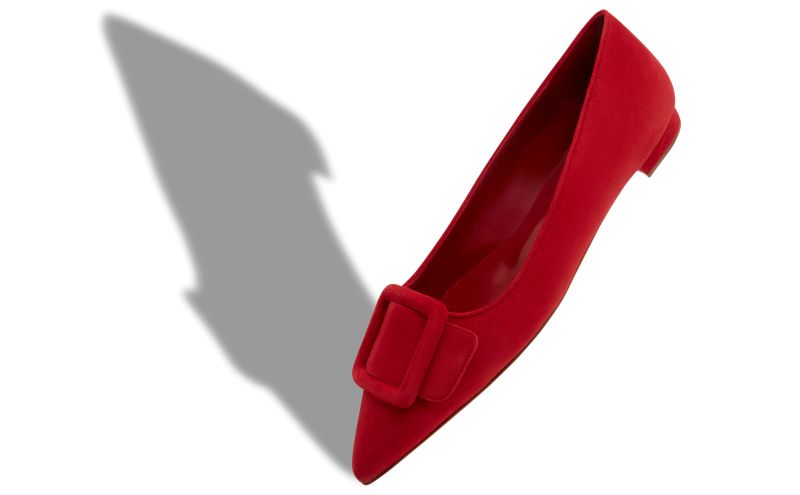 Maysalepumpflat, Red Suede Buckle Detail Flat Pumps - £625.00