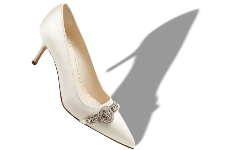 Asapump, White Satin Jewel Embellished Pumps - US$807.00 