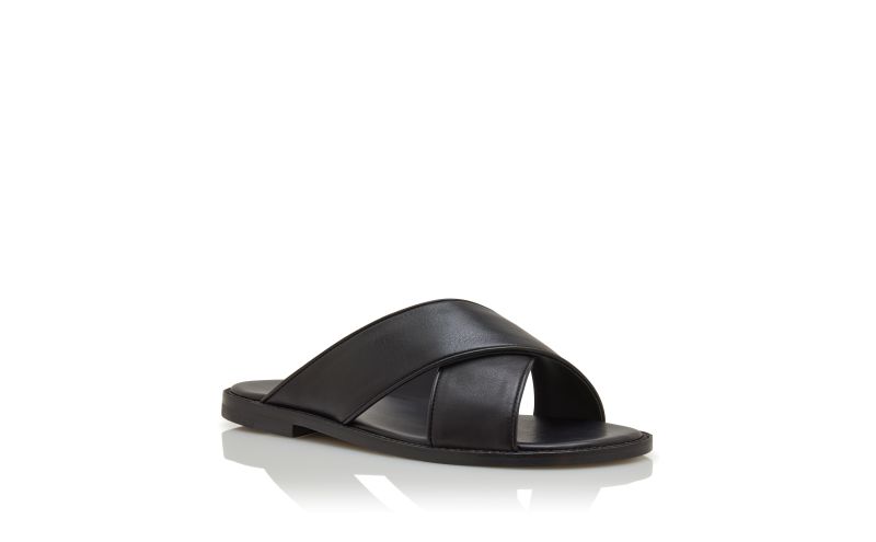 Otawi, Black Calf Leather Crossover Sandals - US$775.00