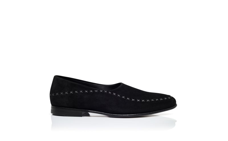 Side view of Sparto, Black and Grey Suede Low Cut Slippers - US$423.00