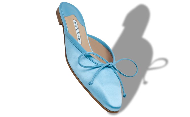 Ballerimu, Light Blue Satin Flat Mules - US$465.00