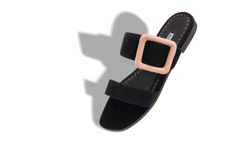 Titubaflatbi, Black and Light Beige Suede Buckle Flat Mules  - AU$1,335.00