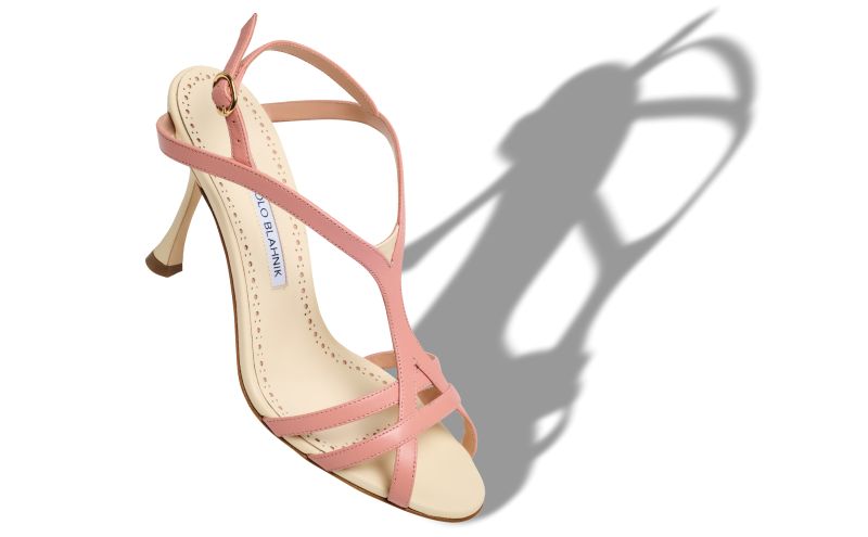 Betgieb, Cream and Coral Nappa Leather Strappy Sandals - US$1,065.00 