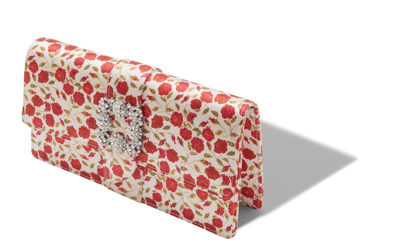 Capri, White and Red Satin Jewel Buckle Clutch - US$1,895.00 