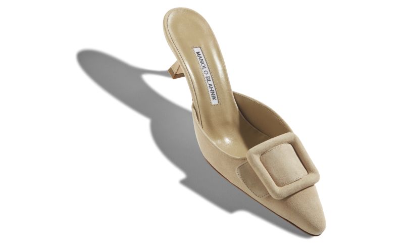 Maysale, Beige Suede Kitten Heel Mules - CA$1,035.00 