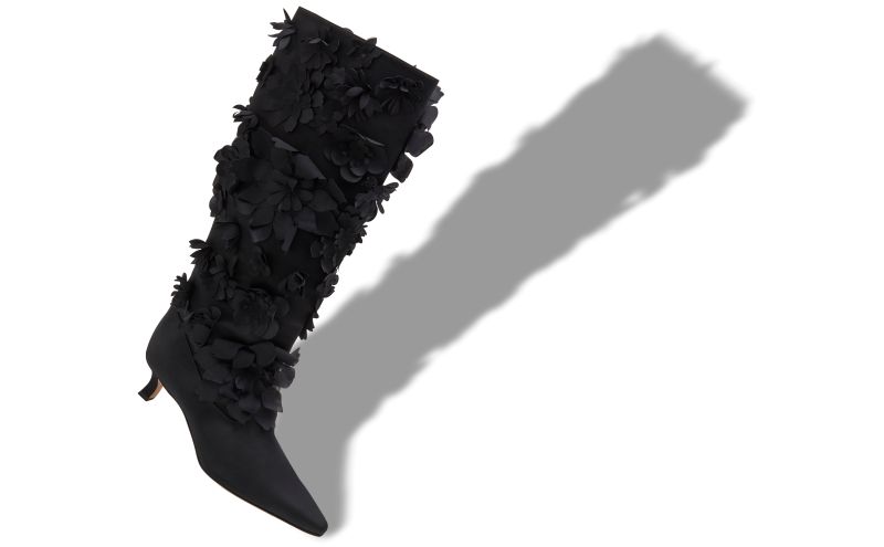 Solon, Black Crepe Satin Knee High Boots - CA$5,095.00 
