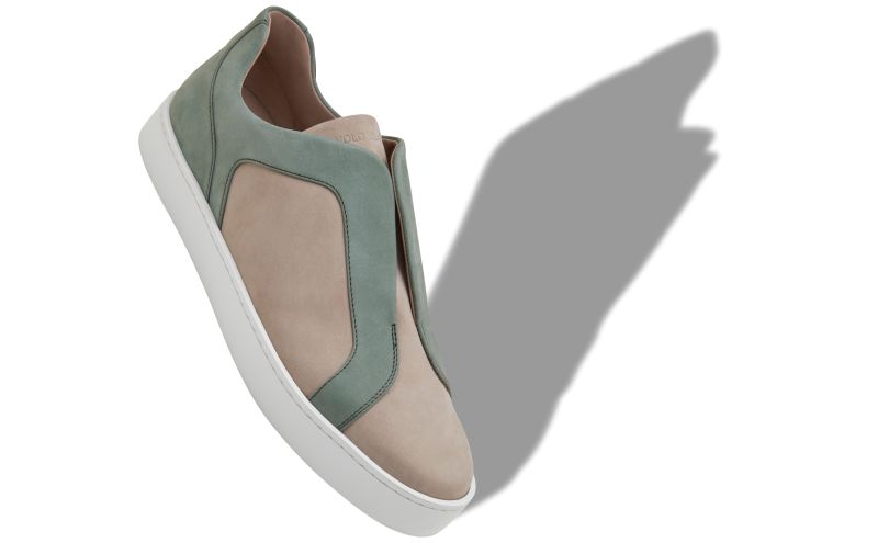 Agilio, Grey and Green Calf Leather Low Cut Sneakers - US$885.00 