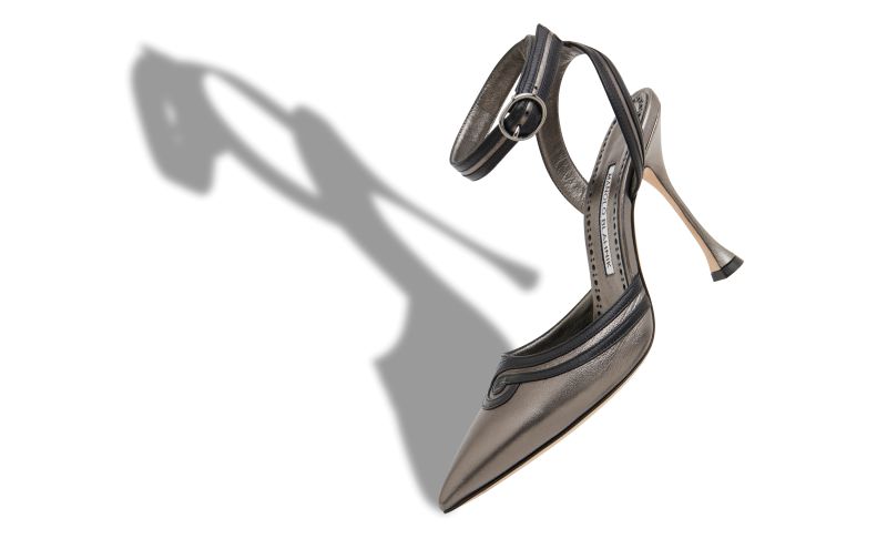 Designer Dark Grey Nappa Leather Ankle Strap Pumps