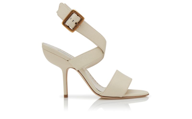 Side view of Helua, Cream Calf Leather Ankle Strap Sandals - US$845.00