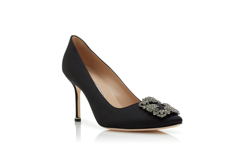 Hangisi 90, Black Satin Jewel Buckle Pumps - AU$1,945.00