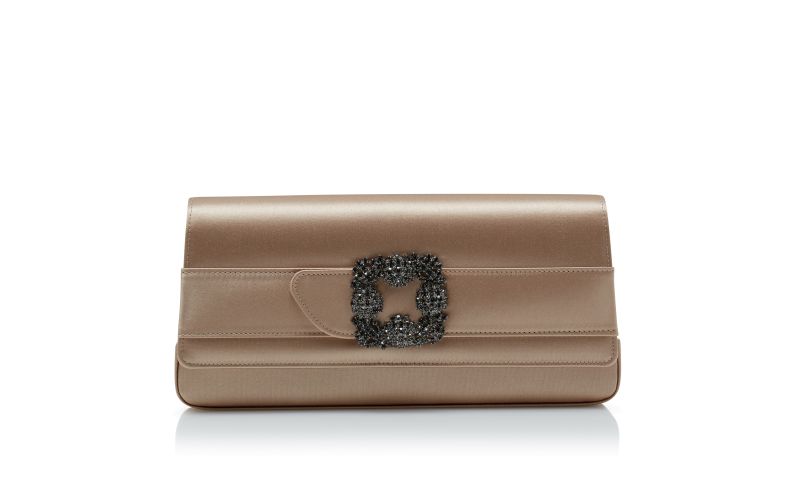 Side view of Gothisi, Light Beige Satin Jewel Buckle Clutch - US$1,495.00