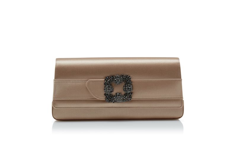 Side view of Gothisi, Light Beige Satin Jewel Buckle Clutch - €1,375.00