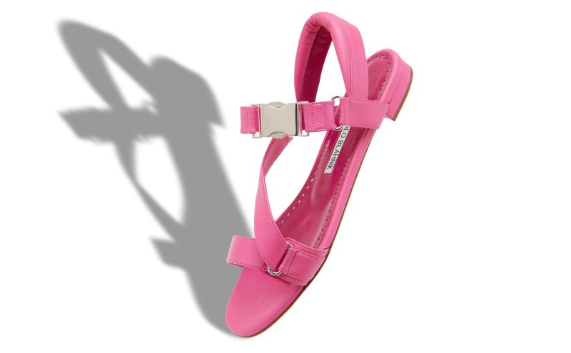 Designer Pink Nappa Leather Buckle Detail Flat Sandals 