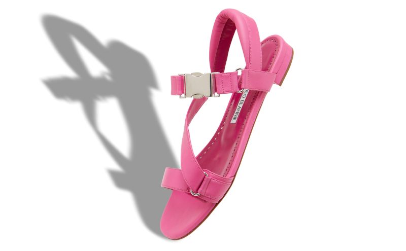 Puxanflat, Pink Nappa Leather Buckle Detail Flat Sandals  - AU$1,615.00