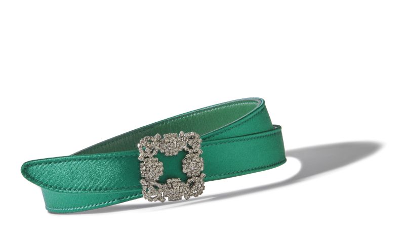 Designer Green Satin Crystal Buckled Belt