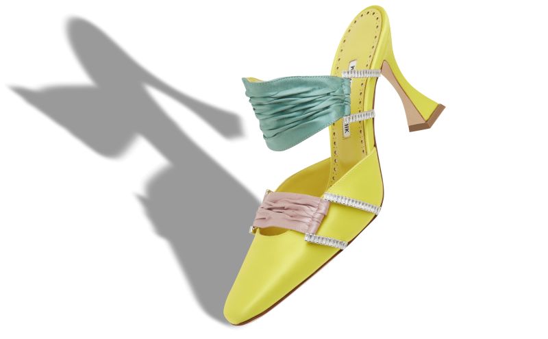 Chinci, Yellow, Pink and Teal Satin Gathered Mules - £1,225.00