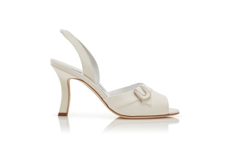 Side view of Acinta, Light Cream Crepe De Chine Slingback Sandals - €1,075.00