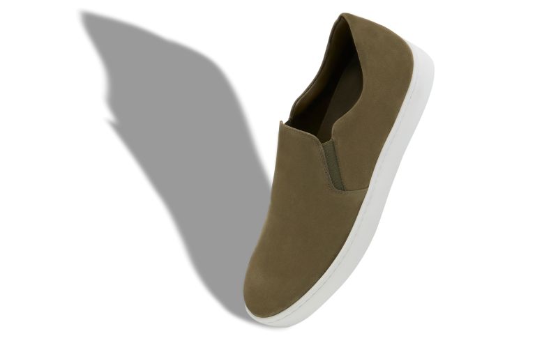Designer Khaki Green Suede Slip-On Sneakers