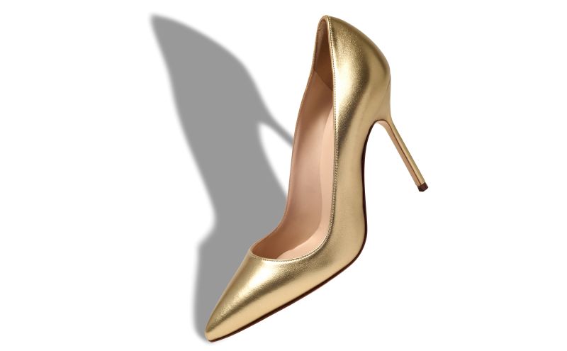 Designer Gold Nappa Leather Pointed Toe Pumps