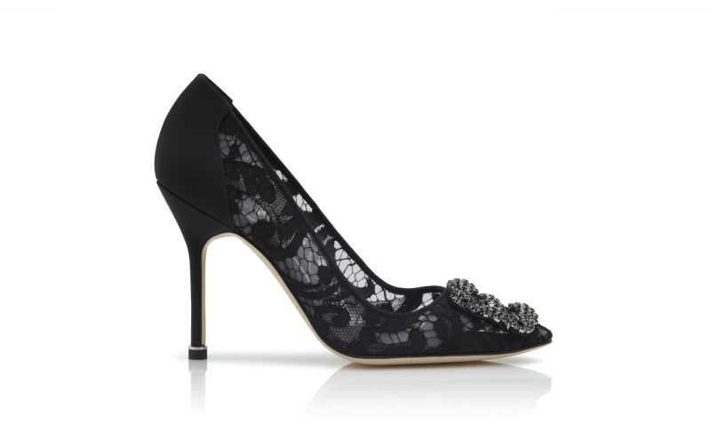 Side view of Hangisi lace, Black Lace Jewel Buckle Pumps - €1,145.00