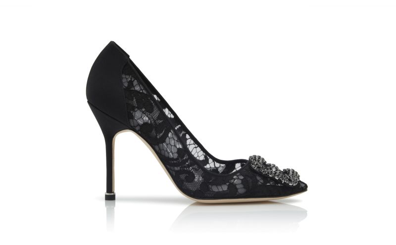 Side view of Hangisi lace, Black Lace Jewel Buckle Pumps - AU$2,075.00