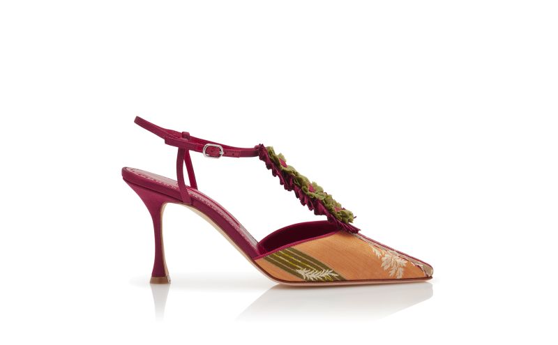 Side view of Hebes, Red Silk Rosettes Detail T-Bar Pumps - €1,450.00