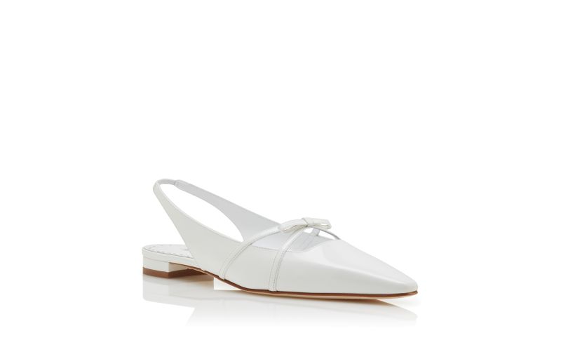 Dariasli, White Patent Leather Bow Detail Slingback Flat Pumps - US$1,075.00