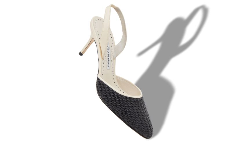 CASAM, Cream and Black Raffia Slingback Pumps, 775 EUR