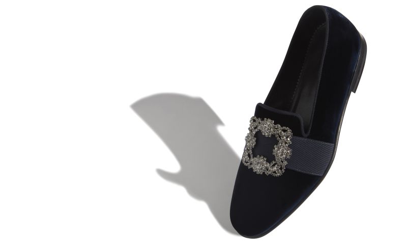 Carlton, Navy Blue Velvet Jewelled Buckle Loafers - £975.00