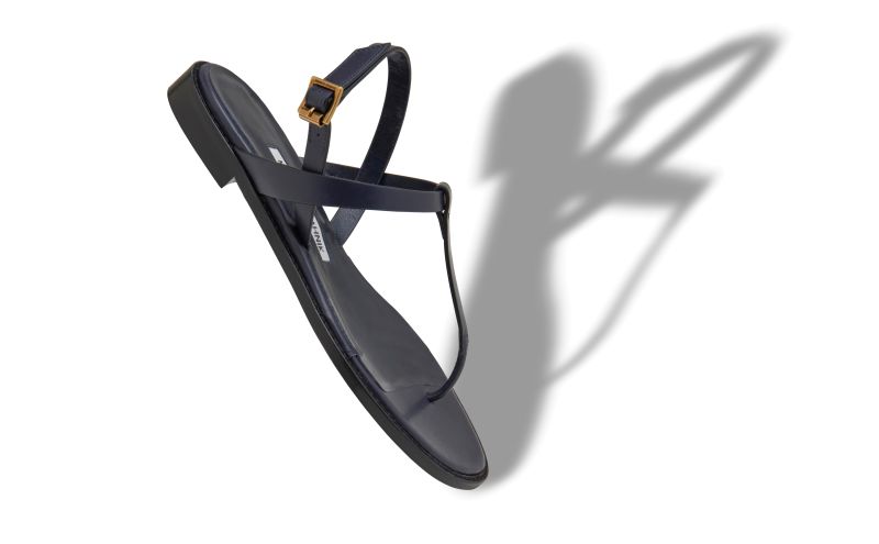 Hata, Navy Blue Calf Leather Flat Sandals - US$745.00 