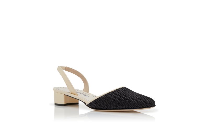 Raffro, Cream and Black Raffia Slingback Pumps - US$745.00