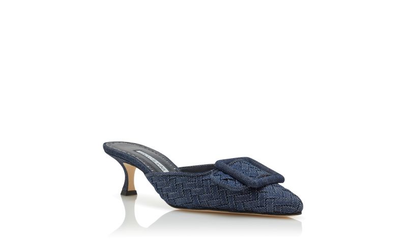 Maysale, Dark Blue Chambray Buckle Detail Mules - €825.00
