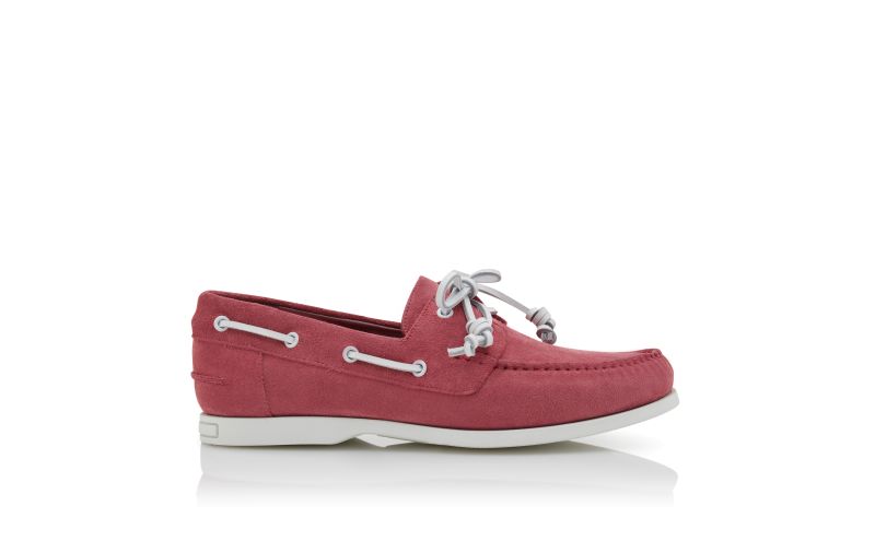 Side view of Designer Pink Suede Boat Shoes