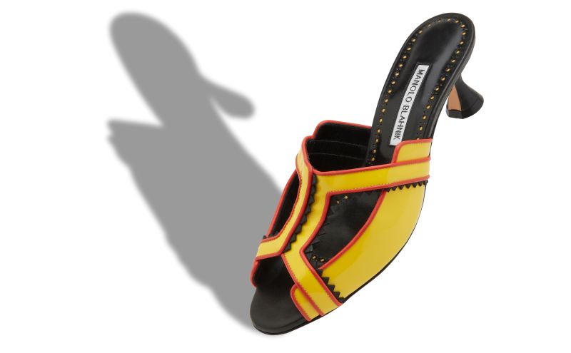 Harala, Yellow and Black Patent Leather Mules  - £845.00