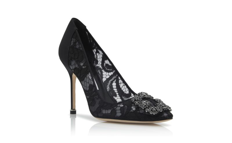 Hangisi lace, Black Lace Jewel Buckle Pumps - US$1,275.00