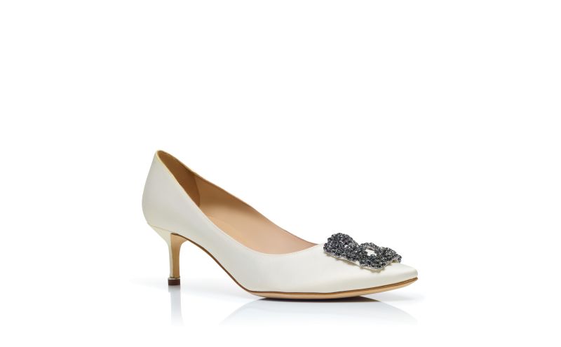 Hangisi 50, White Satin Jewel Buckle Pumps - US$1,350.00