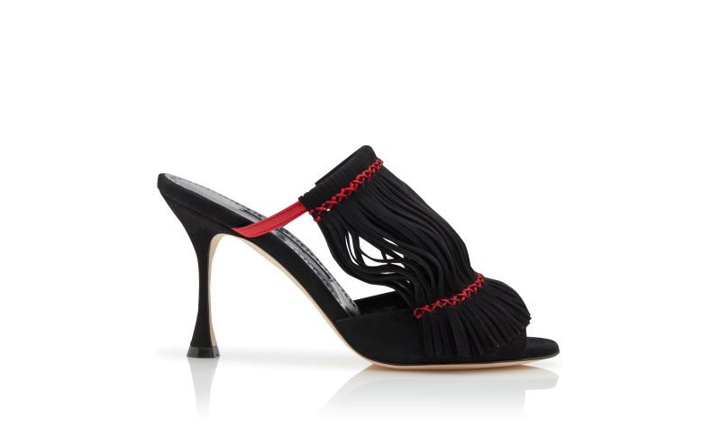 Side view of Rafiki, Red Suede Fringe Detail Mules  - CA$1,535.00
