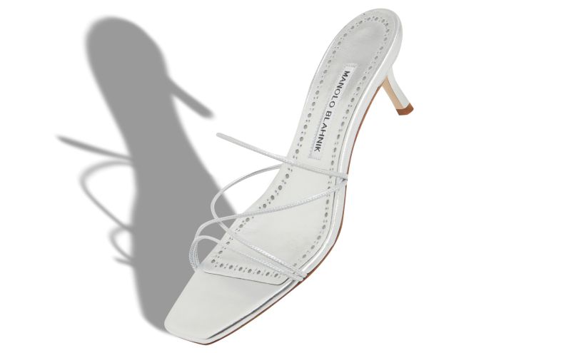 Ninfemu, Silver Nappa Leather Open Toe Mules - €650.00