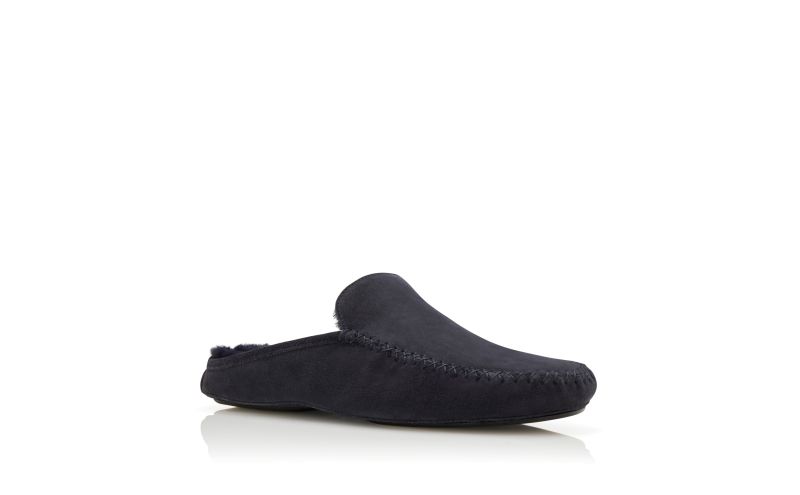 Crawford, Navy Blue Suede Slippers - US$695.00