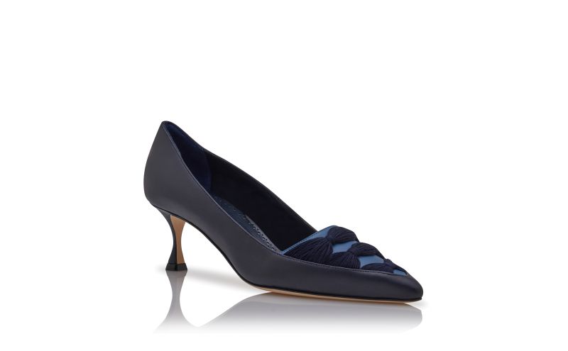 Sandrila, Navy Blue Nappa Leather Ruched Pumps  - AU$1,645.00