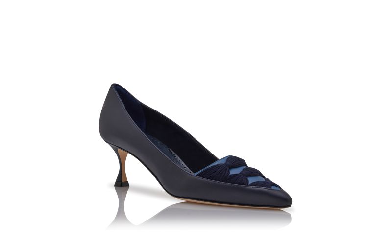 Sandrila, Navy Blue Nappa Leather Ruched Pumps  - £775.00